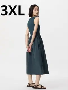 新品　ユニクロ　コンビネーションワンピース　ノースリーブ　ダークグリーン3XL