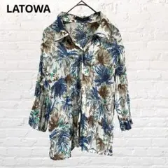 ラトゥワ LATOWA ♡アロハシャツ ブラウス ブルー系 M レトロ 総柄
