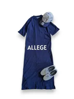 翌日発送　【ALLEGE】リブネック Tシャツ ロングワンピ S〜M 濃紺
