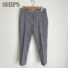 【シップス/ships】ギンガムチェック　クロップド　パンツ　スラックス　M 紺