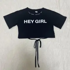 美品　ショート丈トップス　半袖Tシャツ　ダンス　黒　紐付き　女の子　160cm