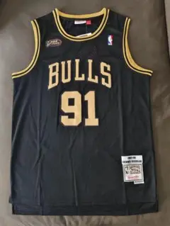 NBAブルズ91番ロッドマン決勝版の黒いユニフォーム L