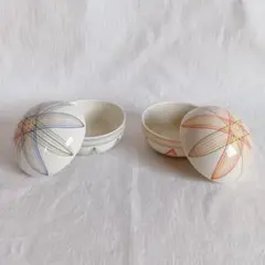 【未使用】陶器小物入れ 2コセット 鞠 たち吉 橘吉 赤 青