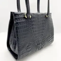 クロコダイル型押し 本革 2wayバッグ ハンドバッグ ショルダー ブラック