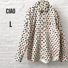 CIAO 長袖シャツ　猫柄　総柄　個性的　本　雑貨屋　カジュアル　L