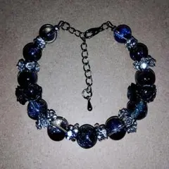 ハンドメイド　ブレスレット　黒系　青系
