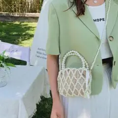 パールバッグ　パーティー　ミニバッグ　編み込みパール　ポシェット　巾着