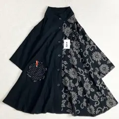 【新品タグ付き】安曇野　シャツ　リネン混　花飾り　ブラック　手作り　日本製