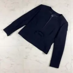美品 ソワールペルル ブラックフォーマル ノーカラージャケット 黒 9*QB73