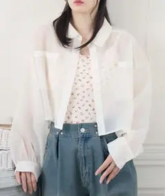 【新品・未着用】エムズエキサイト ロゴプレート付シアーシャツ レトロガール