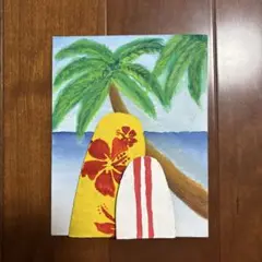 【一点物】水彩画　ハワイアン　オーシャンアート　インテリアアート　サーフボード