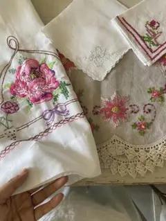 New・クリスマス☆お得なセットアンティーク花柄刺繍のリネンとレースのクロス14