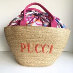 新品 EMILIO PUCCI かごバッグ ストロー 巾着付き ナチュラル EMILIO PUCCI（エミリオプッチ）の「BUCKET BAG - PALM STRAW