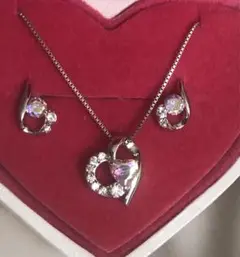 Rubin Rosa シルバーハートネックレス,ピアスセット