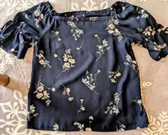新品アプワイザーリッシェ花柄ブラウス濃紺