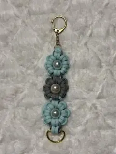【試作品】パラコード　キーホルダー　水色×グレー