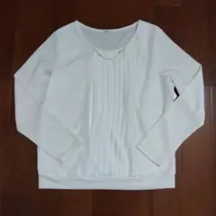 GLACIER　グラシア　シフォン　長袖カットソー　パール付　L　ホワイト