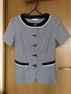 オフィスユニフォーム半袖ストライプジャケットとAラインスカート事務服上下