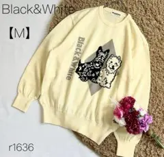 ブラックアンドホワイト 刺繍　ウール長袖ニット セーター クリーム色 【M】