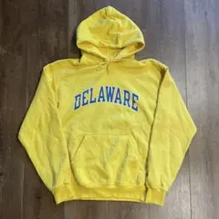 00s Champion DELAWAREフーディパーカーイエロープルオーバーM