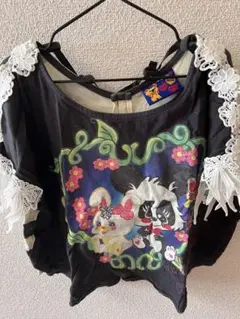 Cherichu キャラクターTシャツ 黒白ストライプ