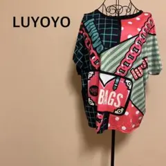 【LUYOYO】派手ドルマントップス/総柄/半袖/オーバーサイズ/長め