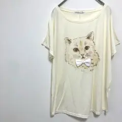 C2763 VASSAFULL カットソー（L）半袖　フレンチスリーブ　ねこ