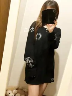 クロムハーツ クルーネック ニット生地 ロングTEE クロス ホースシュー 着