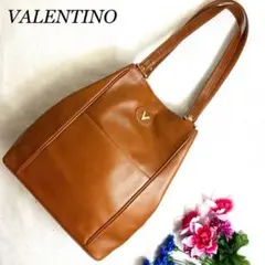 良品✨ヴァレンティノ トートバッグ Vロゴ ロゴ型押し 肩掛け レザー ブラウン