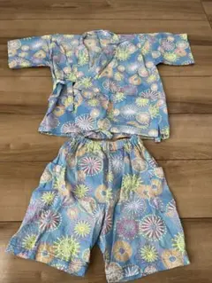 水色 花火模様 甚平 約100サイズ　自作品