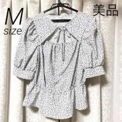 【美品】フロントオープン リボントップス 花柄 夏服