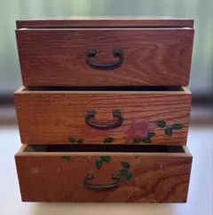 木製3段小物入れ 花柄装飾