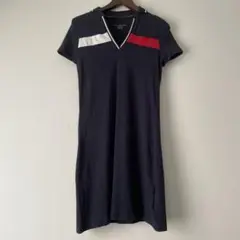 【TOMMY HILFIGER】ネイビー ポロシャツワンピース Vネック XS