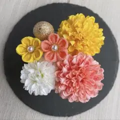 髪飾りセット　サーモンピンクと黄色