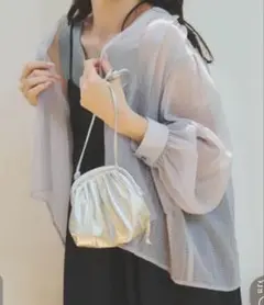 cohina シアーチェックバックリボンギャザーシャツ