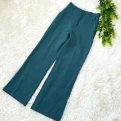 〝ユアーズ〟フレアパンツ ダークグリーン ウエストゴム入り薄手素材Mサイズ