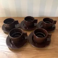 未使用 昭和レトロ ビンテージ モダン ストーンウェア カップ&ソーサー 5客