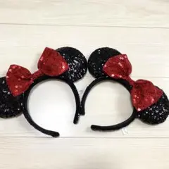 ブラック レッド スパンコール カチューシャ 2個セット ディズニー