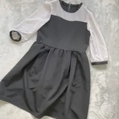 【THEEMPORIUM】ジエンポリアム 半端袖ひざ丈ワンピース 袖シースルー