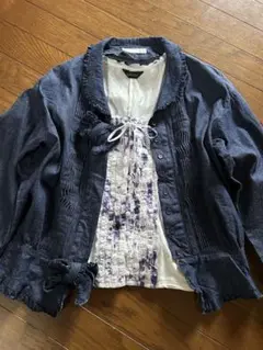 ピンクハウス　ダークブルー リボン付きデニムシャツ
