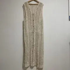 アイボリー ノースリーブ ロングニットワンピース