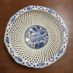 琴峰　有田焼　花柄　網目皿 22cm