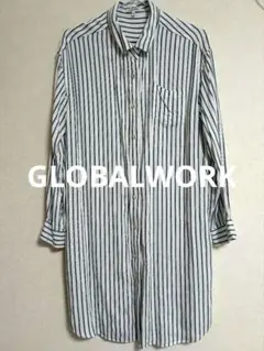 GLOBAL WORK ストライプ柄 長袖ロングシャツ M