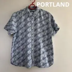 ▽PORTLAND　ポートランド　半袖　シャツ　4　ブルー系　パームツリー柄　綿