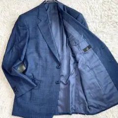 【美品 リネン シルク】ダンヒル テーラードジャケット チェック ブルー系 XL