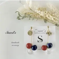 ▪マーブル鈴丸ビーズ×メタル＆ccbビーズチャームピアス／イヤリング