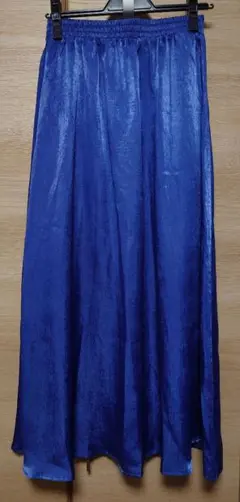 レディース 光沢 ロングスカート ブルー