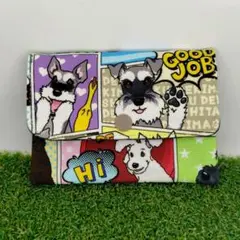 犬柄　アメコミ風　シュナウザー　12cm ふた付きファスナーポーチ
