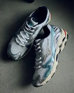 Mizuno WAVE RIDER 10 ホワイト×ベージュ×スカイブルー