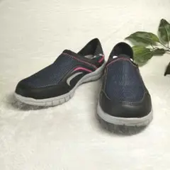 ノーブランド 介護シューズ ネイビー×ピンク×白 24.5cm